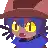 a pixel art drawing of a girl wearing a hat and a scarf .