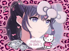 a picture of a girl with a hello kitty bow and the name mafuyu de dani