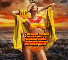 a picture of a woman in a bikini with the words o saptamna frumoasa a beautiful week