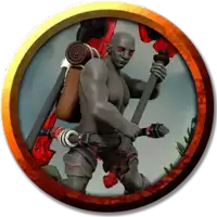 a picture of a man with red eyes holding a stick
