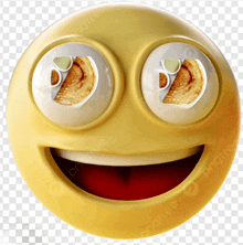 a yellow smiley face with a reflection of food in the eyes