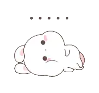 a cartoon of a rabbit laying down with a sad look on his face .