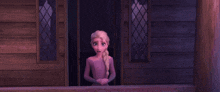 a close up of a cartoon character 's face with a surprised look on her face .