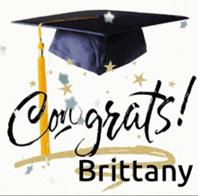 a picture of a graduation cap with the words congrats brittany below it