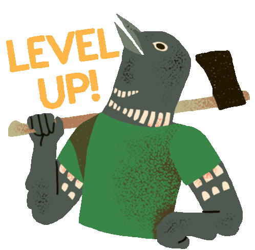 Proud Bird Holding An Ax Says "Level Up" Sticker - Le Loon Bird Ax Stickers