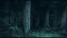 a little girl with a red bow on her head is standing in the woods