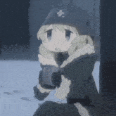 a girl with a cross on her hat is holding a cup of coffee