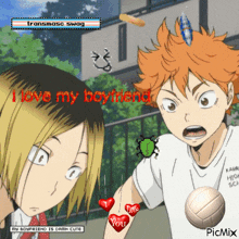 a picture of two anime characters with the words i love my boyfriend on it
