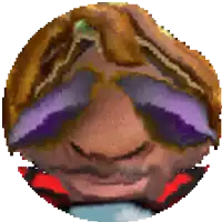 a pixelated image of a face with purple glasses