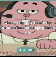 a cartoon character is wearing headphones and singing into a mic