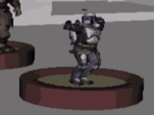 a video game character is standing on a podium .