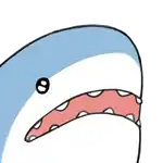 a cartoon drawing of a shark with its mouth open and a small eye .