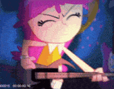 a cartoon of a girl playing a guitar with the numbers 000016 at the bottom of the screen
