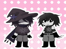a black and white drawing of a witch and a ninja