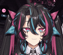 a close up of a girl 's face with the number 43 on the bottom