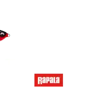 a red and black fishing lure with the word rapala on the bottom