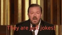 Ricky Gervais Golden Globes GIF - Ricky Gervais Golden Globes Just Jokes GIFs