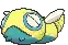 a pixel art drawing of a yellow and blue worm with a hole in its mouth .