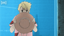 a cartoon of a person holding a hat in front of their face with the letters [ as ] on the bottom