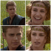 a collage of four pictures of a boy and a woman