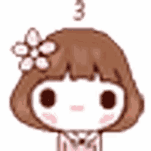 a cartoon girl with brown hair and a flower in her hair has a smoke coming out of her head .