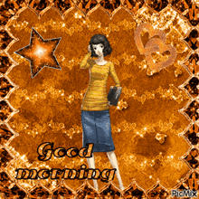 a picture of a girl with a book and the words good morning on it