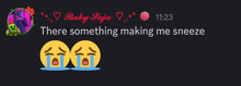 a screenshot of a message from baby paja says there something making me sneeze