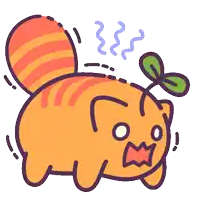 a cartoon drawing of a cat with a plant on its tail