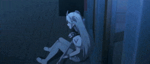 a girl with pigtails is sitting on the ground holding a guitar