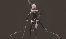 a woman in a video game is holding a sword in her hand .