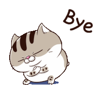 a cartoon cat is sitting down with its eyes closed and the word bye next to it .