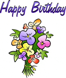 a happy birthday card with a bouquet of flowers on it