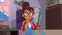 a cartoon girl is standing in front of a clock that shows the time as 9:06