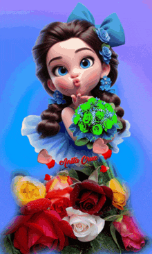 a cartoon girl blowing a kiss is surrounded by flowers and has the name anita on the bottom