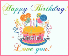 a happy birthday card for gabriella with a cake