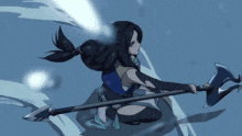 a drawing of a girl holding a spear with a light coming out of it