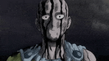 a close up of a cartoon character 's face with a black stripe on it