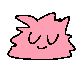 a pixel art of a pink monster with a face .