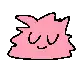 a pixel art of a pink monster with a face .