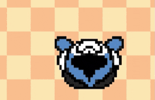 a pixel art drawing of a blue and white fox on a checkered background