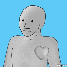 a drawing of a man holding a heart on his shoulder with npc.com written below it