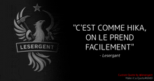 a black and white image of a bird with a hammer and the words " lesergent " on the bottom