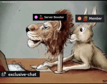a cartoon of a lion and a rabbit with a server booster icon above them