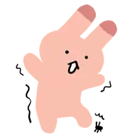 a pink cartoon rabbit with a surprised look on his face