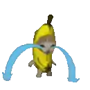 a pixel art of a cat dressed as a banana with tears coming out of its eyes .