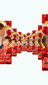a birthday greeting card with balloons and roses