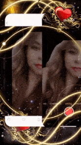 a woman 's face is displayed on a phone screen with a heart in the background