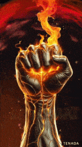 a fist with flames coming out of it and the word tenada underneath it