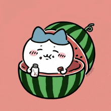 a cartoon rabbit is sitting in a watermelon