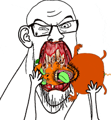 a drawing of a man with glasses holding a cartoon character